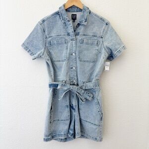 GAP‎ light medium wash blue denim romper with belt NWT Size 12 cotton blend